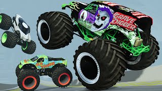 GRAVE DIGGER Epic High Speed Jumps MONSTER JAM Megalodon ThunderROARus BroDozer l  BeamNGDrive [upl. by Surazal506]