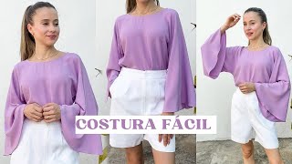 BLUSA MUITO FÁCIL RÁPIDA E ELEGANTE  corte e costura fácil manga sino [upl. by Layman]