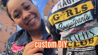 DIY Jean jacket made patches from old shirts  Jean jacket thrift flip  Lets get CREATIVE [upl. by Intihw]