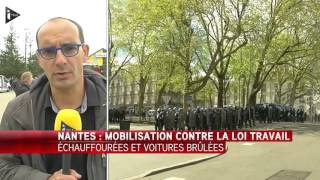 Manifestation contre la loi Travail débordements à Nantes [upl. by Trevlac]