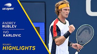 Andrey Rublev vs Ivo Karlovic Highlights  2021 US Open Round 1 [upl. by Nnayllas]