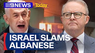 Israel’s Prime Minister slams Anthony Albanese after Melbourne synagogue fire  9 News Australia [upl. by Eldwun]