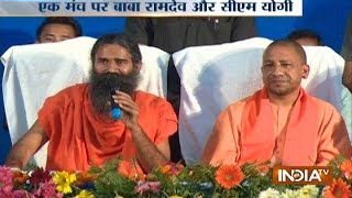 UP CM Yogi Adityanath and Yoga Guru Baba Ramdev addresses conference over Yog Mahotsav [upl. by Aihsekal701]