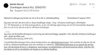 Liljevachls konsthall sekretessbelägger allmänna handlingar efter att jag begär ut dem 9 augusti [upl. by Ahsinaw186]