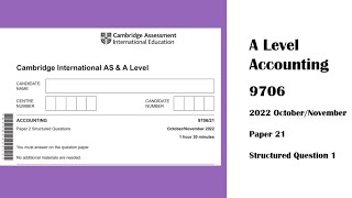 A Level Accounting October November 2022 Paper 21 970621 Question 1 [upl. by Fulvi]