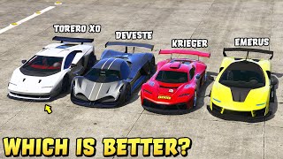 GTA 5  TORERO XO vs KRIEGER vs DEVESTE EIGHT vs EMERUS   Track test included [upl. by Huppert609]