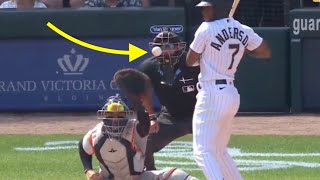 MLB  Game Ends After Umpire Gets Hit In The Face [upl. by Tohcnarf]