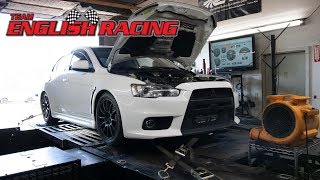 Evo X Twin Scroll 6466 ETS Turbo Kit Dyno Day At English Racing STOCK BLOCK [upl. by Abibah]