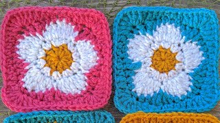 Crochet Daisy Flower Granny Square [upl. by Ailam]