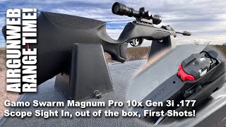 Gamo Swarm Magnum Pro 10x Gen 3i 177 Out of the Box Scope Sight In amp First Shots w RedFire Pellets [upl. by Masterson]