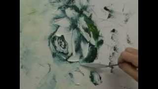 Oil Painting Technique White Rose with pallet knife [upl. by Airbmat469]