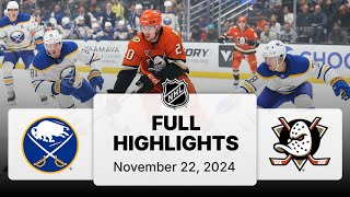 NHL Highlights  Sabres vs Ducks  November 22 2024 [upl. by Toille]