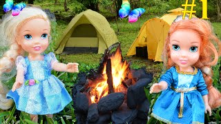 Anna and Elsa Toddlers Camping Adventure Part 1  Elsya amp Annya Barbie Car Toys amp Dolls Adventures [upl. by Rodney]