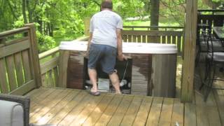 Moving Hot Tub Series 1 Man Moves 7x7 Down 3 Steps Alone The Spa Guy [upl. by Acinorahs]