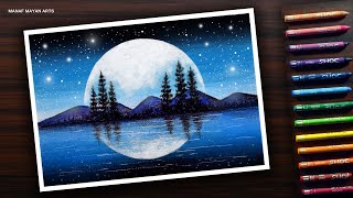 AMAZING MOON LIGHT  Tutorial for Beginners with Wax Crayons 198 [upl. by Flora]