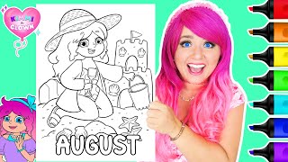 Coloring Kimmi The Clown Calendar Coloring Book AUGUST Beach Coloring Page  Ohuhu Art Markers [upl. by Ahsatel96]