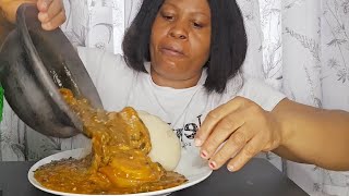 Asmr Nigeria food mukbang Semovita with okra soup 🍲 [upl. by Eirolav39]