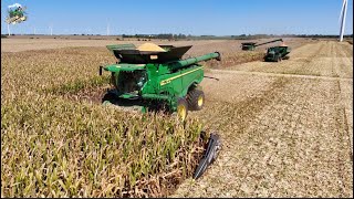 Crossroad Farms Corn Harvest 2024  John Deere X9 1100 Combines with 24 Row Corn Heads [upl. by Almeeta]