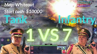 Tank 1 VS 7 Infantry Hard Bots AI map Whiteout CampC Generals Zero Hour Gameplay [upl. by Vasya528]