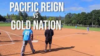 042724 USSSA Seniors Only Pleasanton CA GAME 1 Pacific Reign vs Gold Nation [upl. by Yrrem]