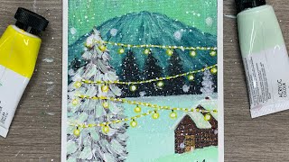 Easy Painting for Beginners  Northern Lights Winter Scenery Painting [upl. by Myra231]