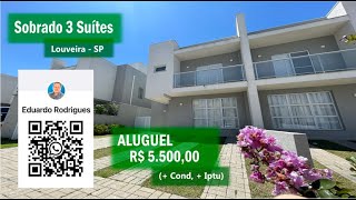 Alugue em Louveira  Sobrado 3 suítes  Cond com Piscina e Quadra Futebol  R 550000  taxas [upl. by Harikahs]