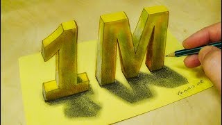 1 Millions Subscribers  Drawing 3D Illusion  Vamos [upl. by Nohtanhoj]