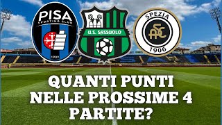 PROMOZIONE DIRETTA QUANTI PUNTI POSSONO FARE SASSUOLOPISA E SPEZIA NELLE PROSSIME 4 PARTITE [upl. by Aicilif]