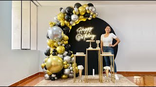 Como hacer un Arco de Globos  Con fondo circular negro  Decoracion cumpleaños [upl. by Syverson]