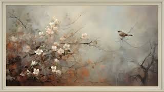 Springtime Flowers and Bird Impressionist Oil Painting  Framed Art Screensaver for TV [upl. by Zosema]