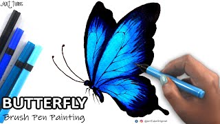 Drawing BUTTERFLY with Brush Pen  Watercolor effect  BRUSH PEN Blending using water [upl. by Onairpic390]