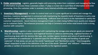 Logistics and SCM  Part 4 Logistical functionlogistics mixelements of logistics [upl. by Wende270]