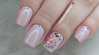 unhas decoradas com esmalte claro  eu amei esse resultado ❤️🎀 [upl. by Reiner]