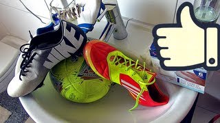 How To Clean Soccer Cleats amp Footballs by freekickerz [upl. by Sefton970]