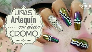 UÑAS DECORADAS DE ARLEQUÍN • EFECTO CROMO • Diana Leemoon [upl. by Halsted144]