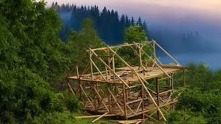 Building Single Wooden House In The Wilderness Ep4 Roof Frame Complete [upl. by Aseel17]