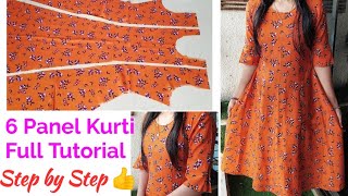 6 Panel Kurti Cutting and Stitching Full Tutorial Step by Step  Umbrella Cut KurtiSuit Cutting [upl. by Lathrop]