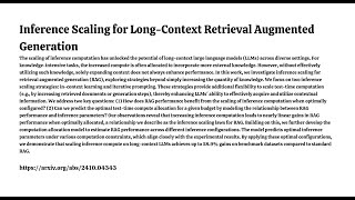 Inference Scaling for Long Context Retrieval Augmented Generation [upl. by Couhp]