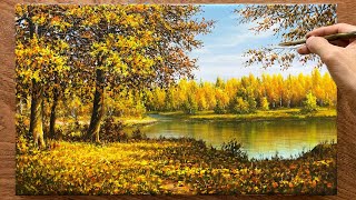 How to paint autumn landscapes  Acrylic painting techniques  Landscape painting [upl. by Mario]