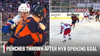 RangersIslanders fight just 90 seconds after opening faceoff  2024 Stadium Series  NHL on ESPN [upl. by Naujud]