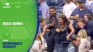 Fan Spills Beer Trying to Catch Ball  2024 US Open [upl. by Augy]