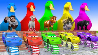 5 Giant Duck CartoonCowElephantGiraffeTigerLion Paint Wild Animals Crossing Fountain Animation [upl. by Audsley]