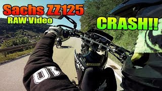 Sachs ZZ125 2 Stroke RAW  Wheelies  Curvy Road  Giannelli Sound  Yamaha YZF R 125 2019 CRASH [upl. by Ayhtnic221]