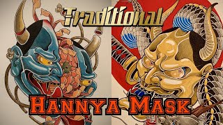 How to draw a Japanese Hannya mask tattoo style [upl. by Ijan]