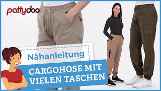 Nähanleitung für sportliche Cargohose mit Klappentaschen Passe FakeSchlitz amp Gummibund 🤩 [upl. by Berner]