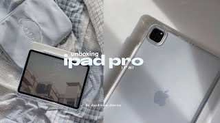 iPad Pro M1 11” 2021 unboxing 📦 Apple Pencil 2  accessories  aesthetic layout☁️daydreamdiaries [upl. by Laved257]