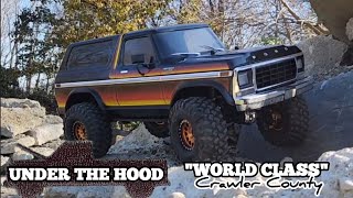 Traxxas trx4 79 Ford Bronco under the hood upgrade review and test run at Crawler County [upl. by Eceinal]