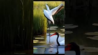 Jabiru Bird Startled by a Surprise Visitor birdsinmotion05 JabiruBird BirdReactions NatureScene [upl. by Enyawal]