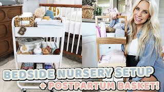 BEDSIDE NURSERY CART  POSTPARTUM BASKET  Prepping For A Newborn [upl. by Artened352]