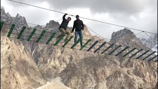 Crossing the scary Passu Rainbow Bridge [upl. by Yeblehs]